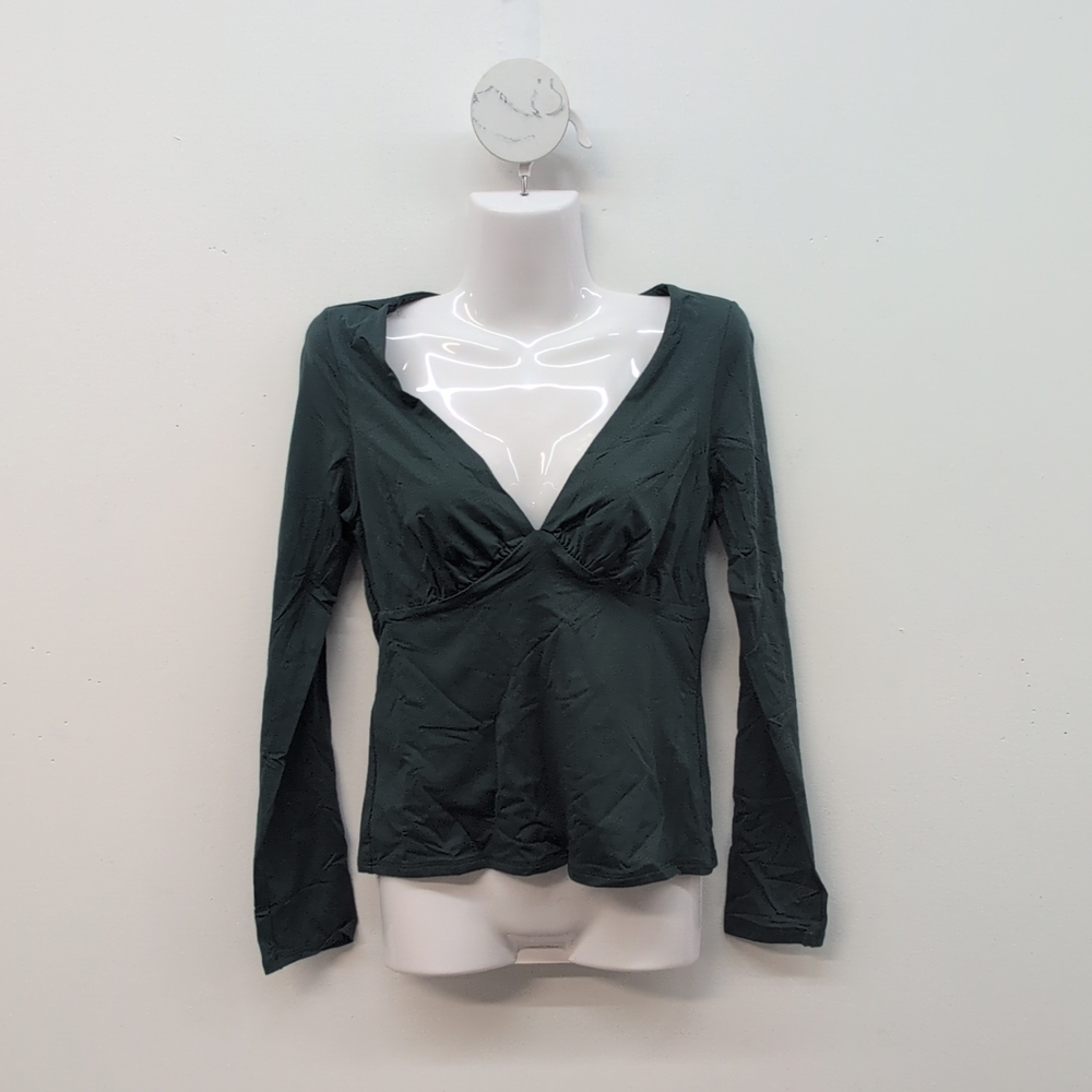 Victoria Secret Pink Ruched Long Sleeve Tee Medium Deep Forest